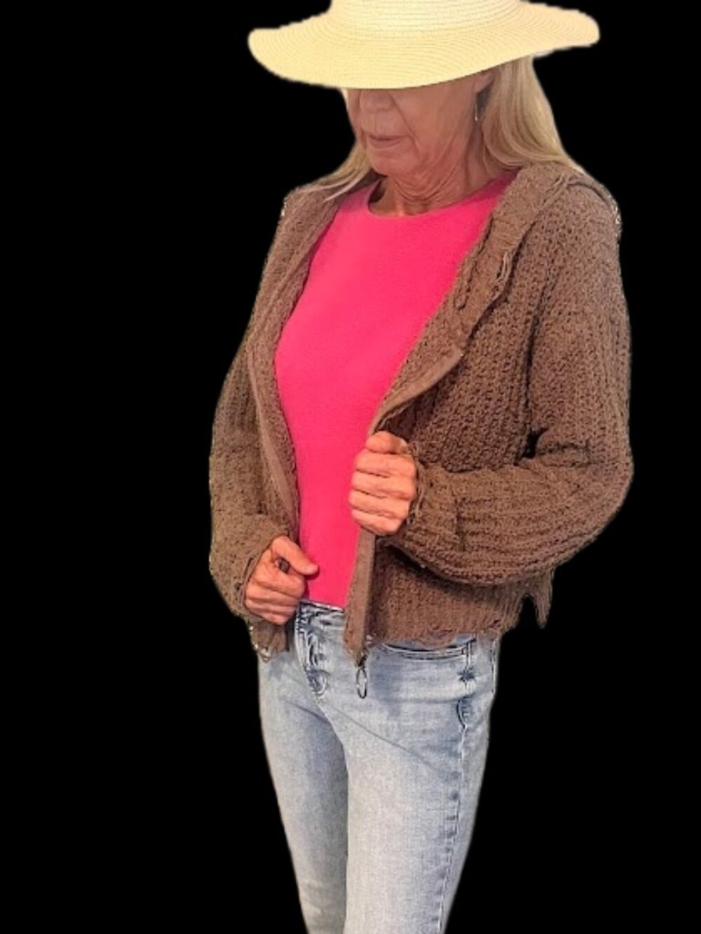 Brown Crochet Zip-Up Distressed/Grunge Hoodie- Daytrip- from Buckle-